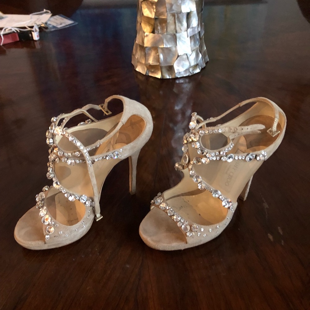 Jimmy Choo rhinestone studded heels.